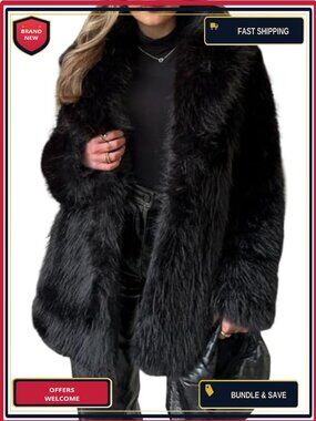 Womens Faux Fur Coat Long Warm Fluffy Fur Jacket Shawl Collar Winter